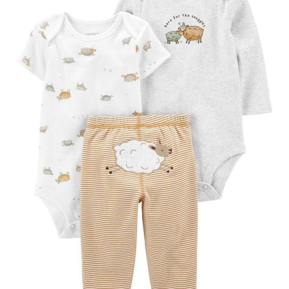 NEW Carter's Baby Boys or Baby Girls Lamb Bodysuits and Pants, 3 Piece Set 24M